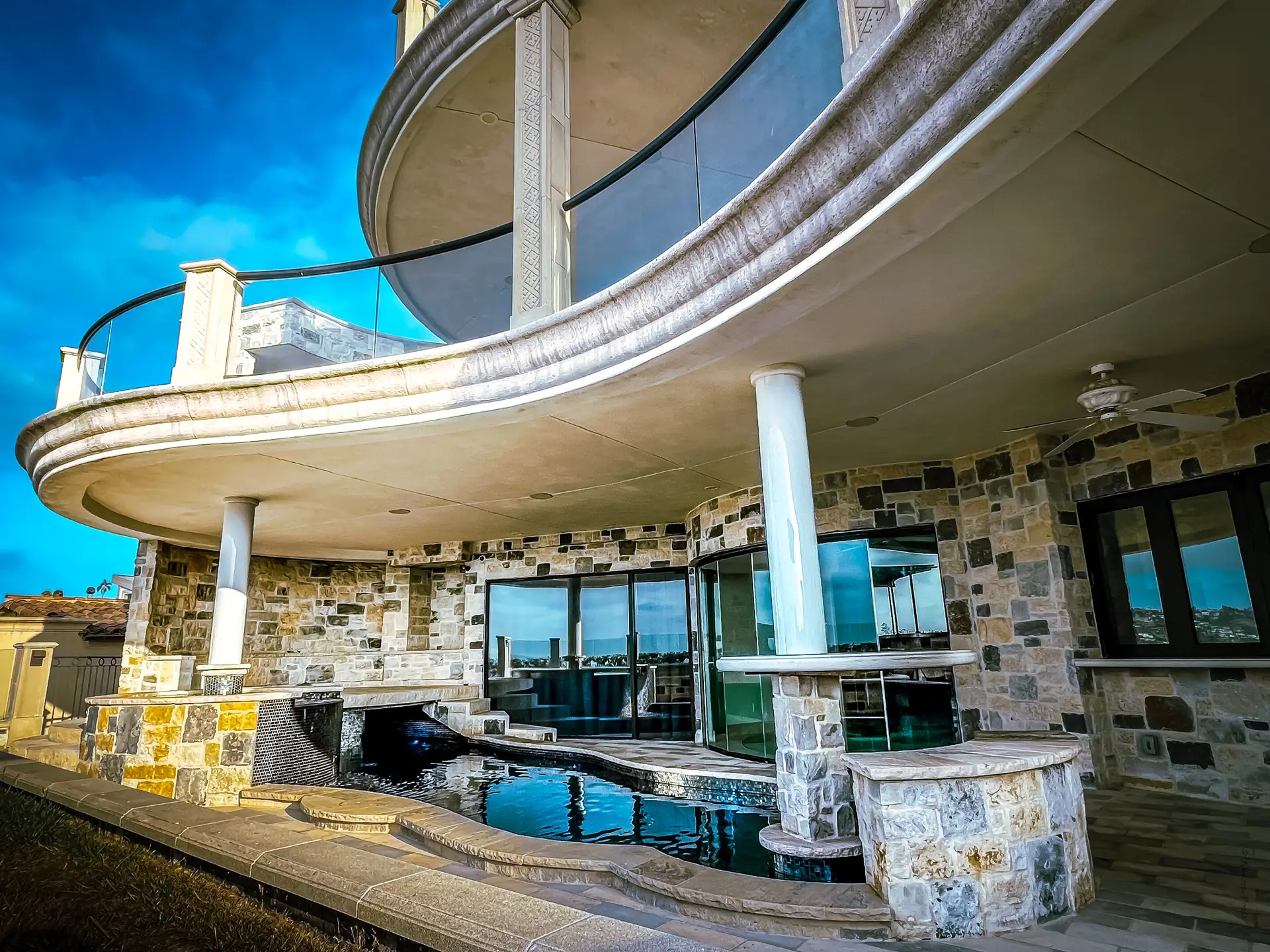 La Jolla custom pool with natural stone work and water features